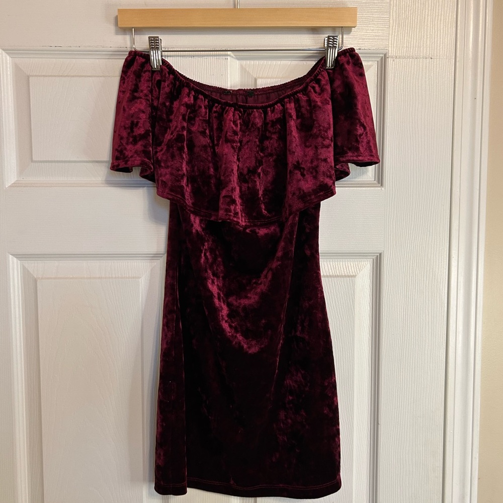 Burgundy Off-the-shoulder Dress